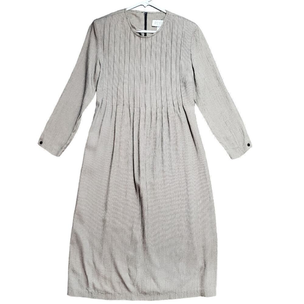 Vintage Petite Sophisticate Midi Houndstooth Pilgrim Dress Size 4 Modest Pleated